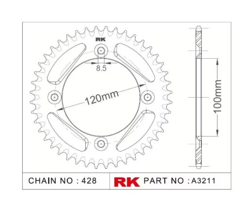 RK Kettenrad "A3211" 428 Teilung - Yamaha YZ85 2002- Aluminium hart anodisiert
