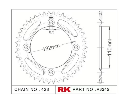 RK Kettenrad "A3245" 428 Teilung - MC85/TC85/SX85 Stahl