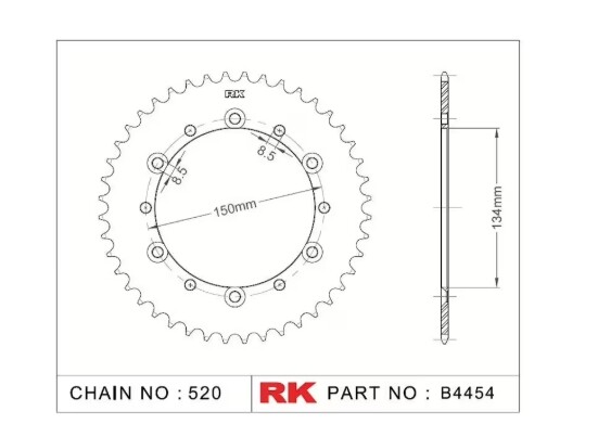 RK Kettenrad "4454" 520 Teilung Kawasaki KXF Stahl