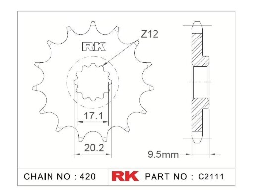 RK Antriebsritzel "2111" 420 Teilung Stahl MC65/SX65/TC65